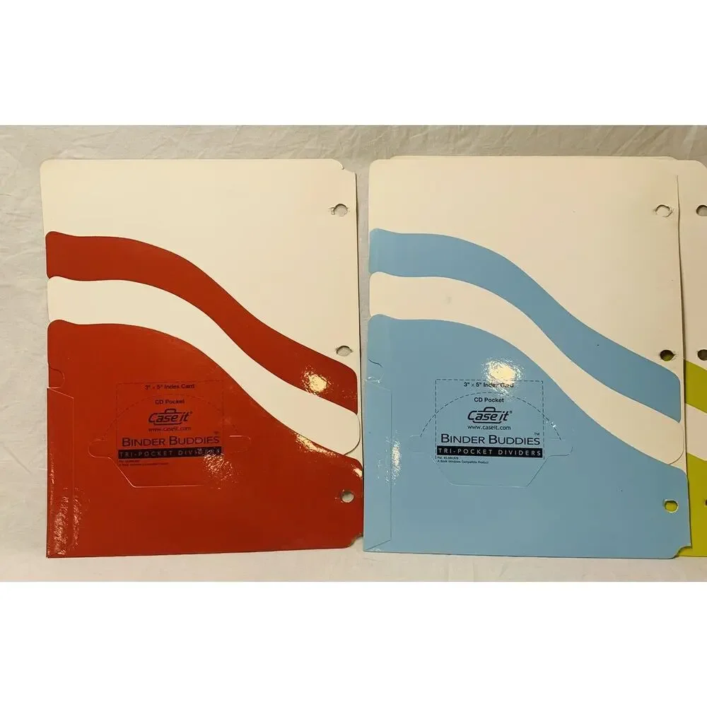 Case It 3 Ring Binder Buddies Tri-Pocket Dividers Multi Color Folders Divider CD